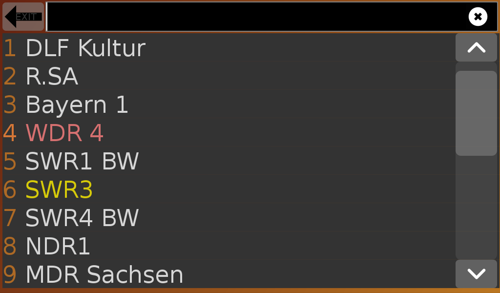Selecting a radio station from the list
