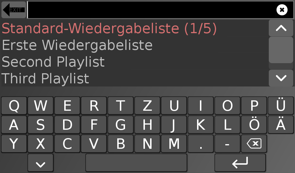 Controls for the list of playlists
